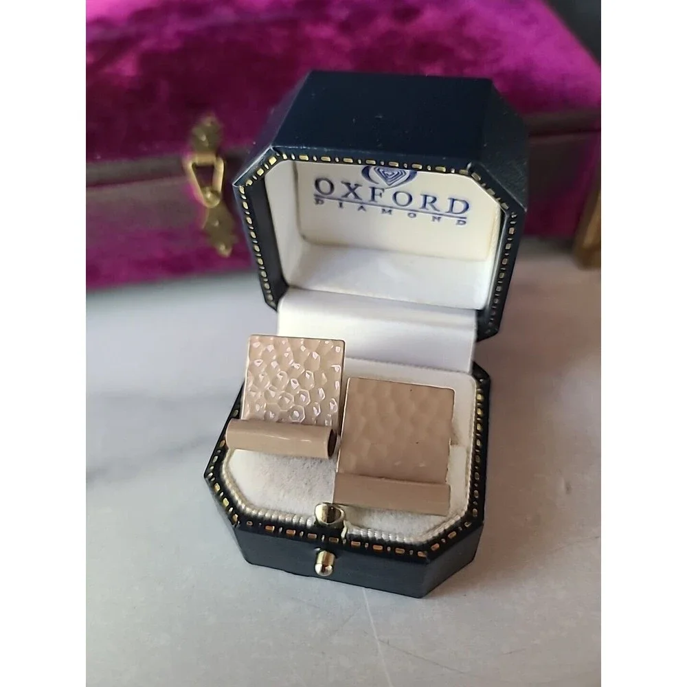 Vintage Beige Enamel Hammered Stud Earrings
